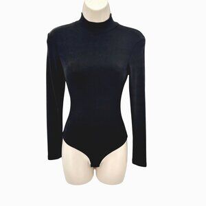 Victorias Secret Womens Black Long-Sleeve Nylon Blend High-Neck Bodysuit Small